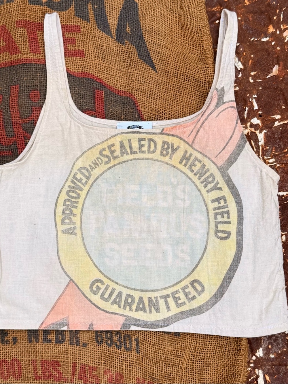 Vintage feed sack Crop sleeveless top